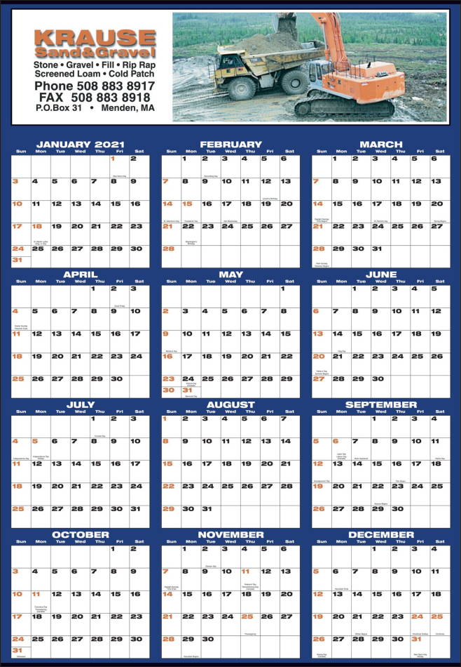 Large Custom YearInView Wall Calendar Full Color, 27x39, Tinned top
